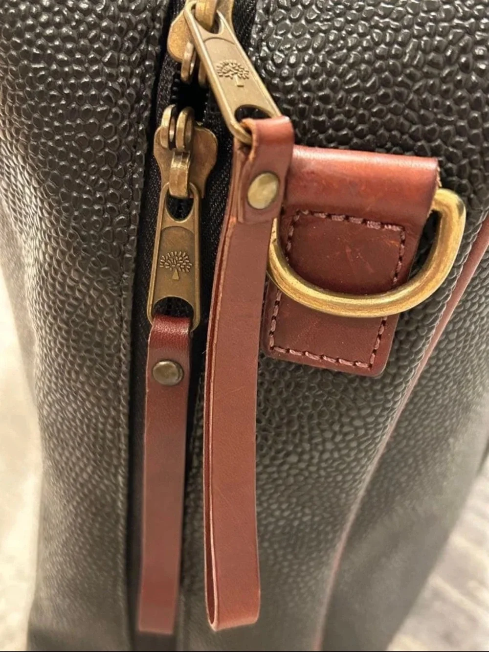 Mulberry Black Pebbled Leather Briefcase with Brown Trim